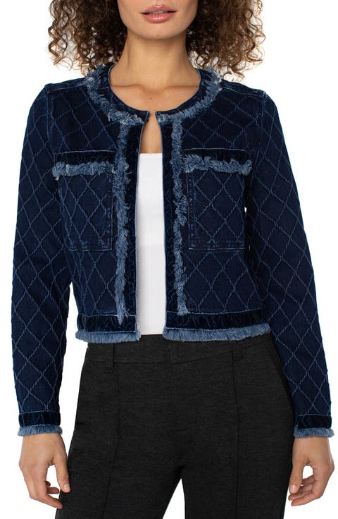Frayed Velvet Trim Denim Jacket