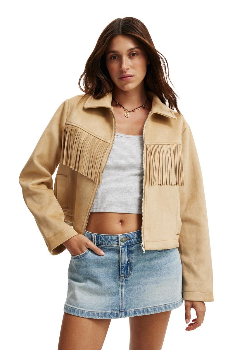 Cotton On Women's Fringe Faux Suede Jacket, Main, color,