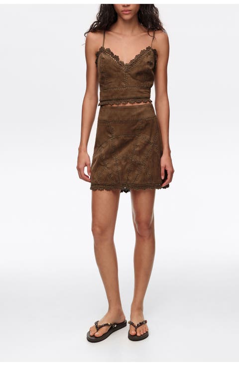 Suede Mini Skirt With Decorative Stitching