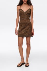 Bimba y Lola Suede Mini Skirt With Decorative Stitching