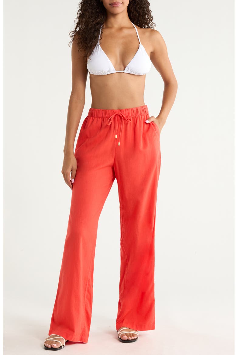 Drawstring Wide Leg Cover-Up Pants, Main, color, RED
