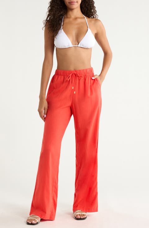 Drawstring Wide Leg Cover-Up Pants