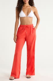 Elan Drawstring Wide Leg Cover-Up Pants