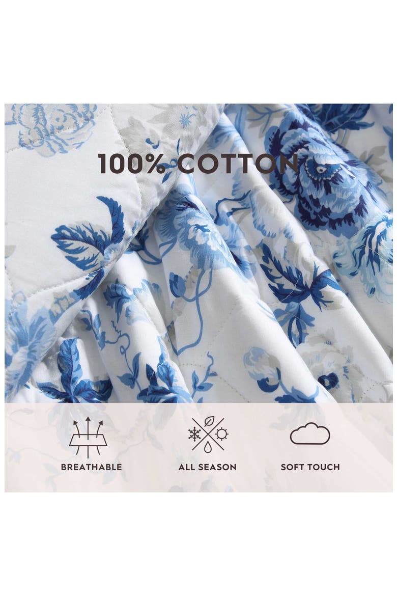 Cotton 3-Piece Comforter & Sham Quilt Set, Alternate, color, DELFT BLUE