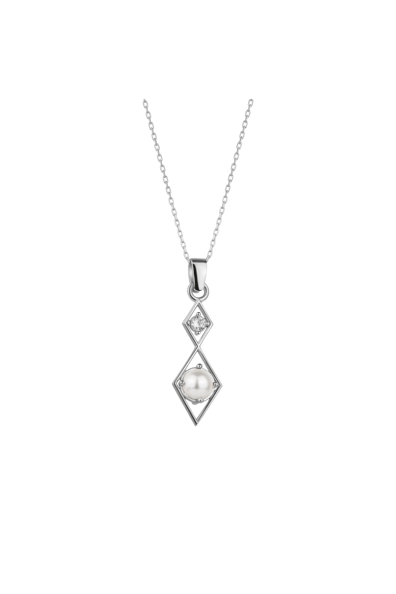 Sterling Silver Rhombus 3D Pearl Necklace, Main, color, Silver