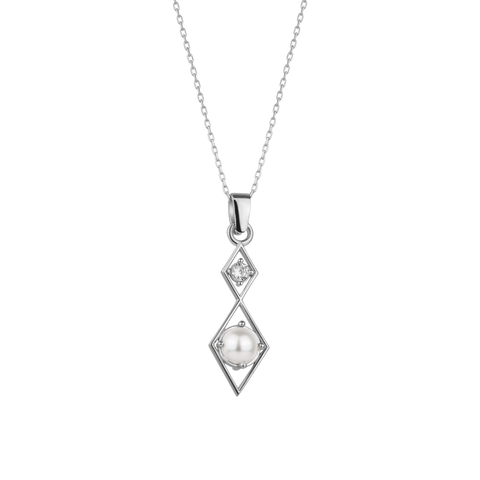 Sterling Silver Rhombus 3D Pearl Necklace