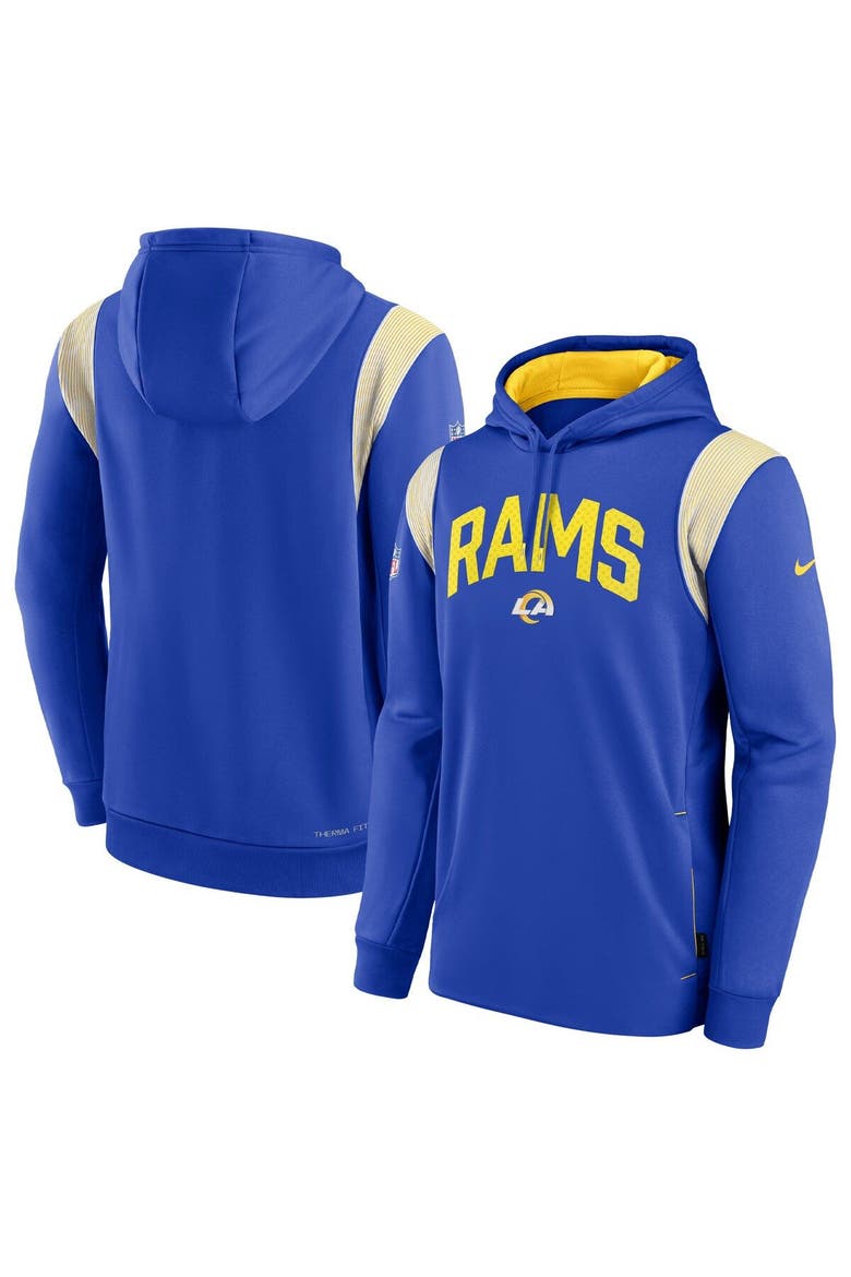 Men's Nike Royal Los Angeles Rams Sideline Athletic Stack Performance Pullover Hoodie, Main, color, Royal