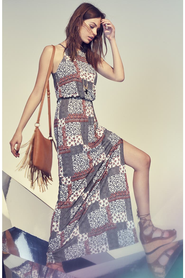 High Neck Maxi Dress, Alternate, color, BLACK