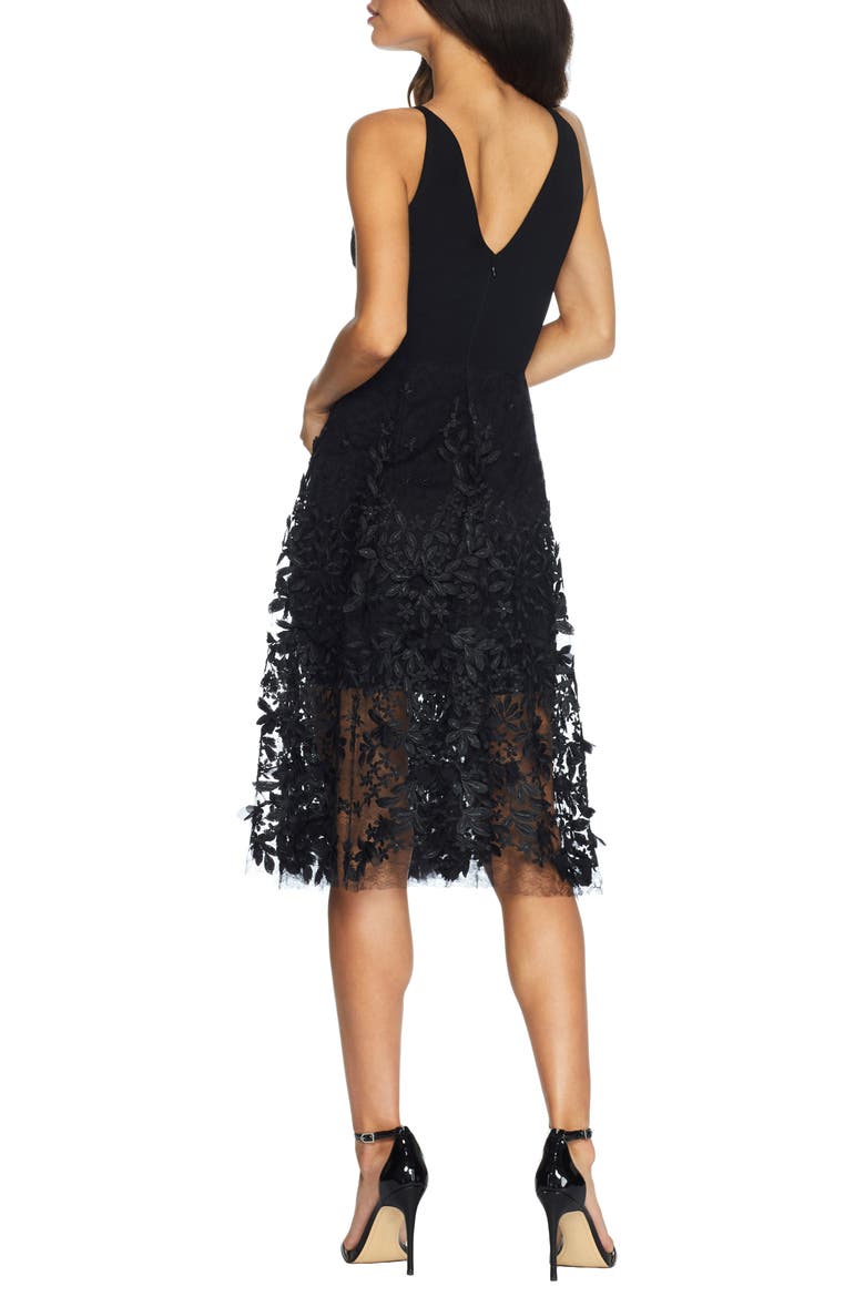 Darleen V-Neck Embroidered Mesh Cocktail Dress, Alternate, color, BLACK