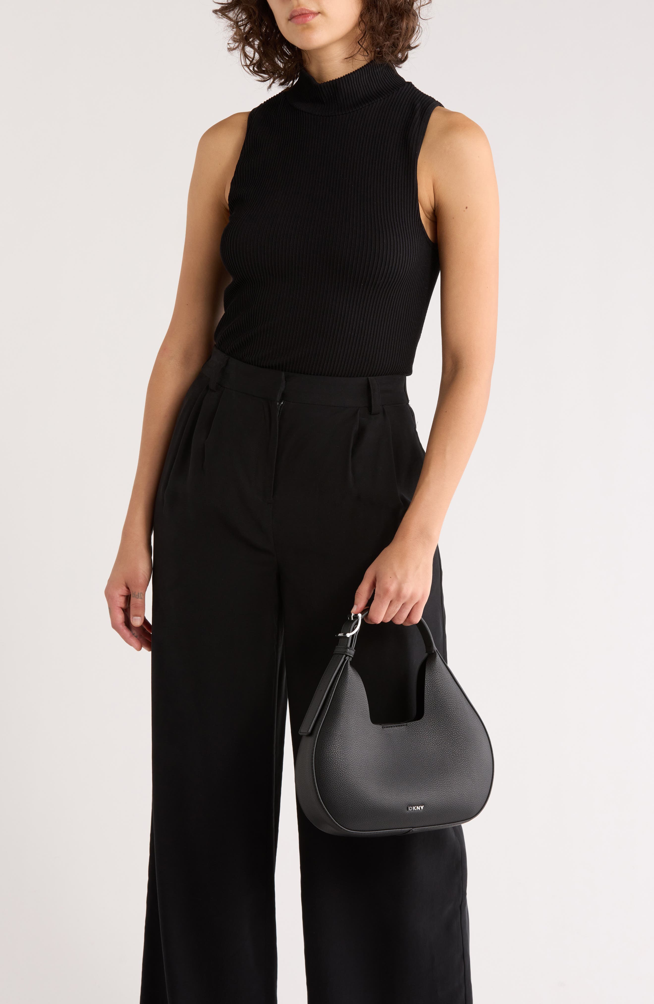 DKNY Camila Small Hobo Crossbody Bag, Alternate, color, Black/ Silver