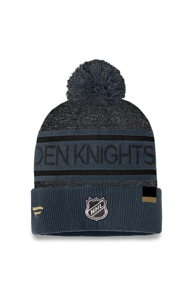 FANATICS Men's Fanatics Branded Gray Vegas Golden Knights Authentic Pro Cuffed Knit Hat with Pom, Alternate, color, Black