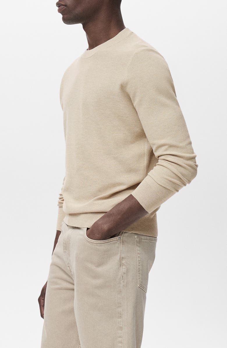 MANGO Crewneck Piqué Sweater, Alternate, color, Beige