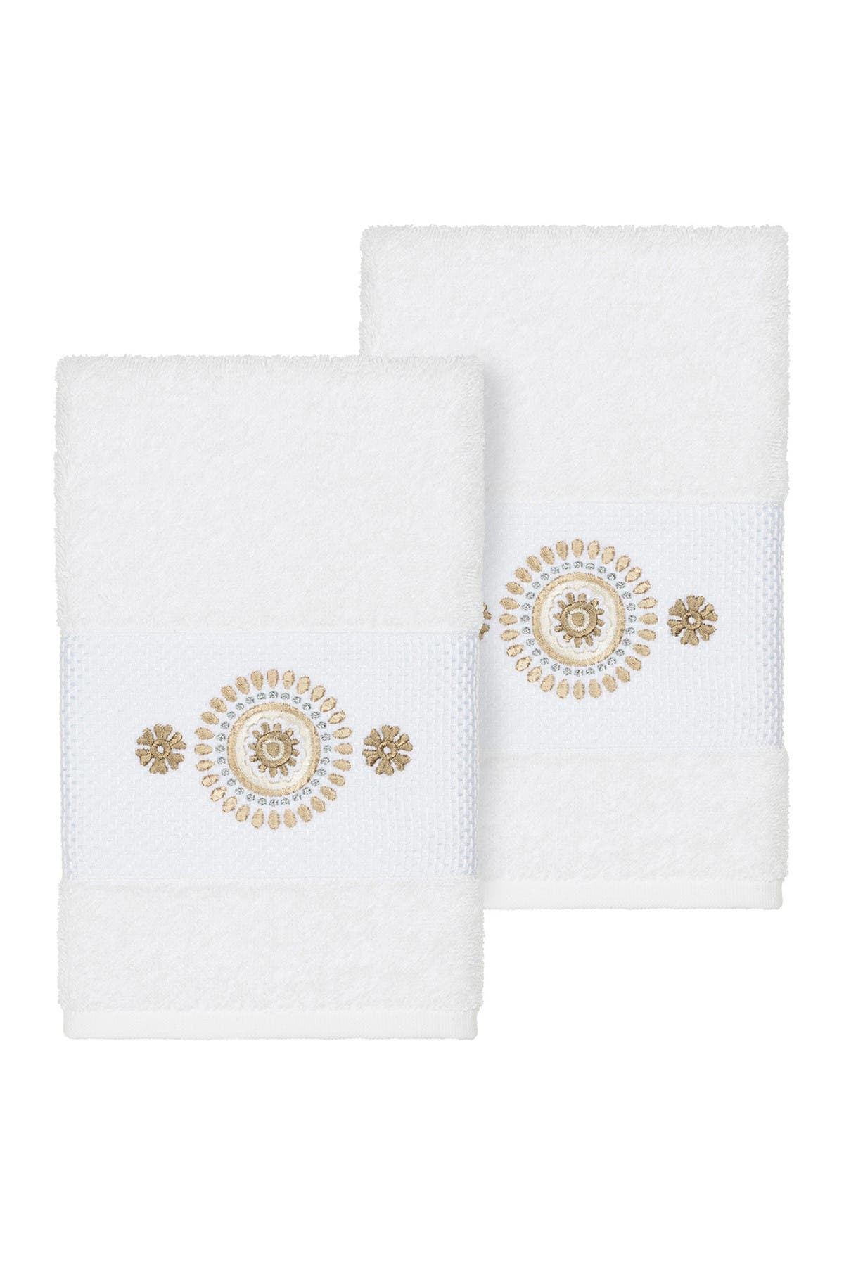 Linum Home Textiles Isabell Embellished Hand Towel - Set of 2 - White