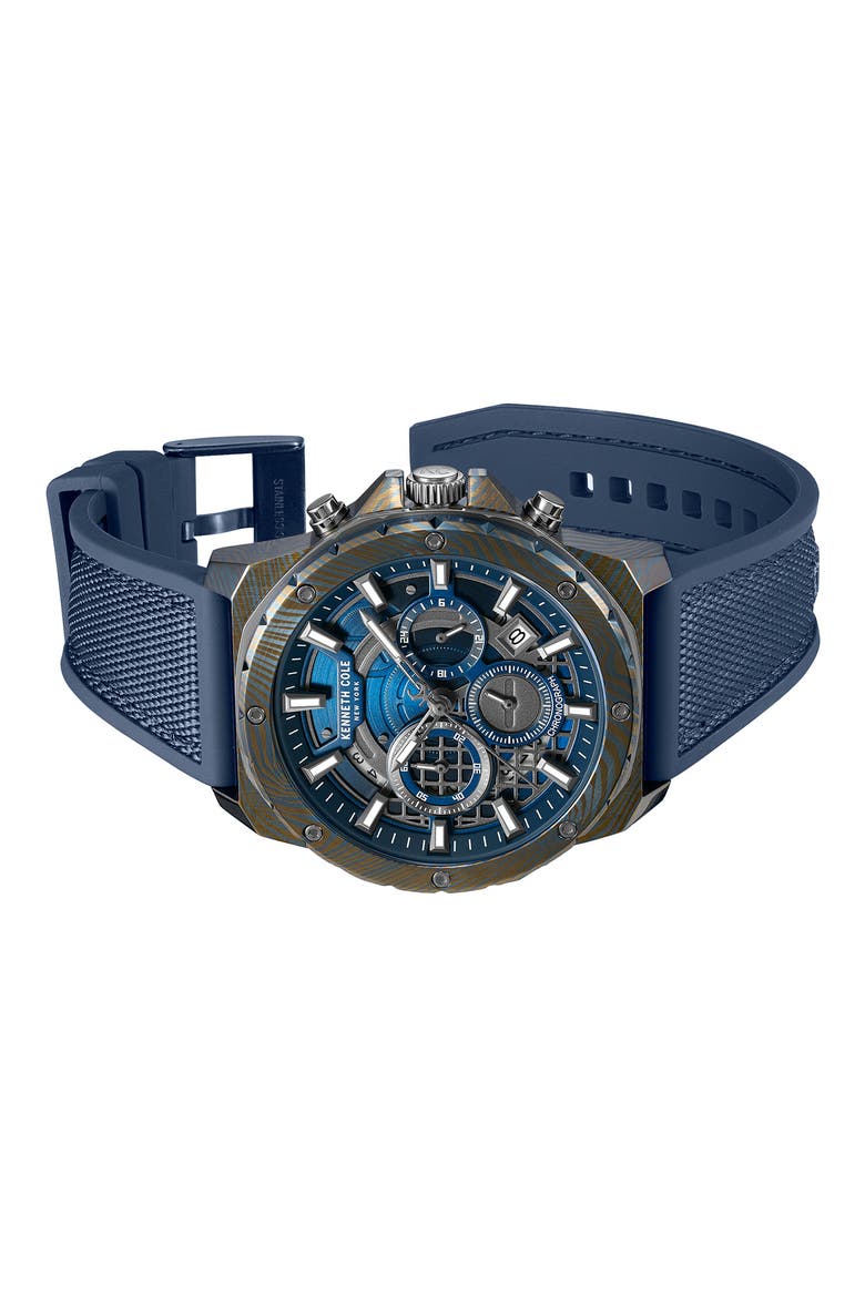 The Hollis Blue Chronograph Silicone & Nylon Strap Watch, 45mm, Alternate, color, NAVY / BLUE DARK