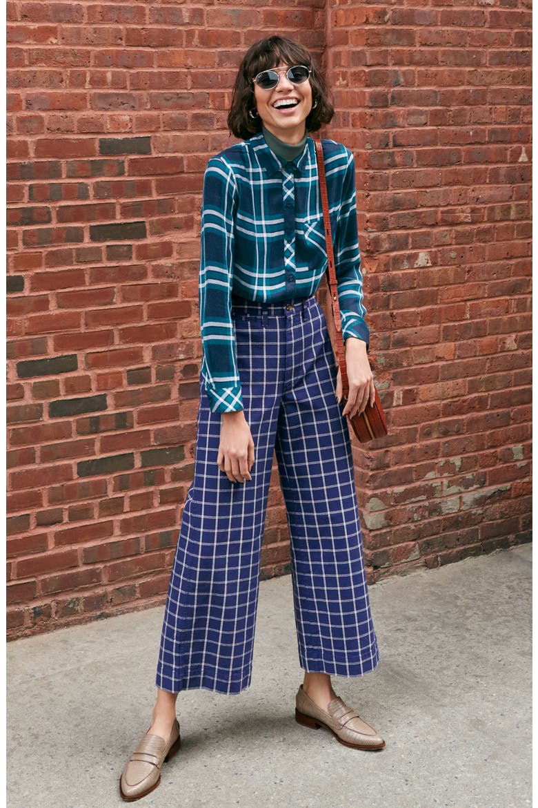 Emmett Windowpane Plaid Crop Wide Leg Pants, Alternate, color, DARK BLUE BETHONY GINGHAM