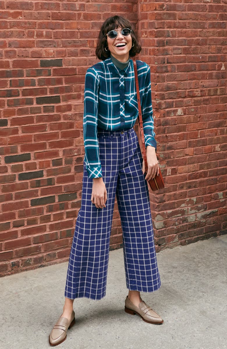 Madewell Emmett Windowpane Plaid Crop Wide Leg Pants, Alternate, color,
