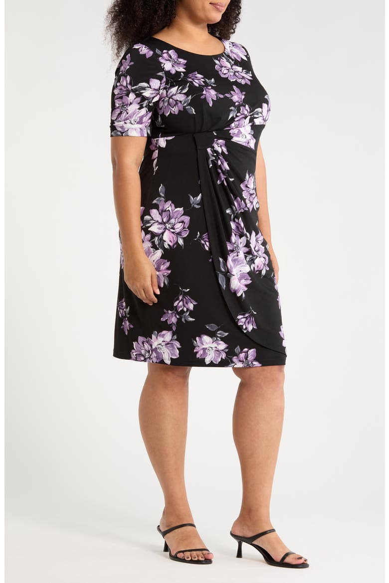 Floral Print Faux Wrap Dress, Alternate, color, BLACK