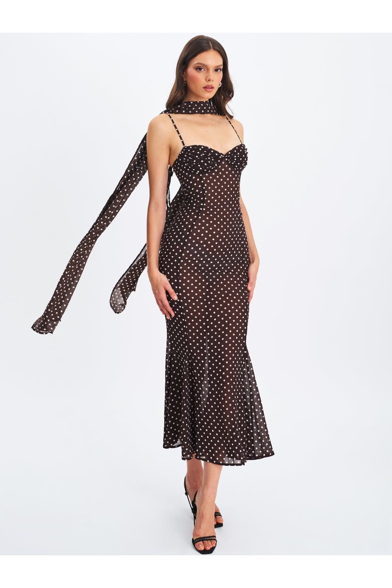 Yadira Polka Dot Chiffon Maxi Dress, Alternate, color, Brown polka dot