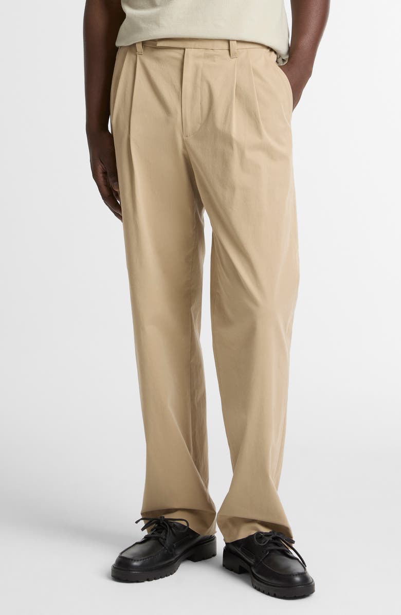Vince Louie Pleated Stretch Cotton Pants, Main, color, Teak