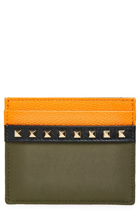 Studded Leather & Textile Card Case