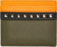 Valentino Studded Leather & Textile Card Case