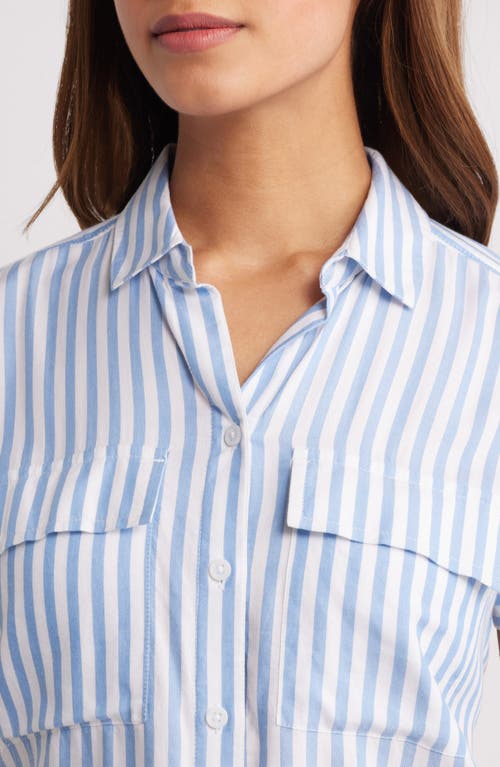 Beachlunchlounge Kaiana Stripe Short Sleeve Button-up Shirt In Blue Poppy