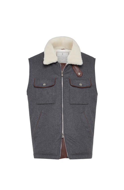 Brunello Cucinelli Shearling-collar Wool Vest In Gray