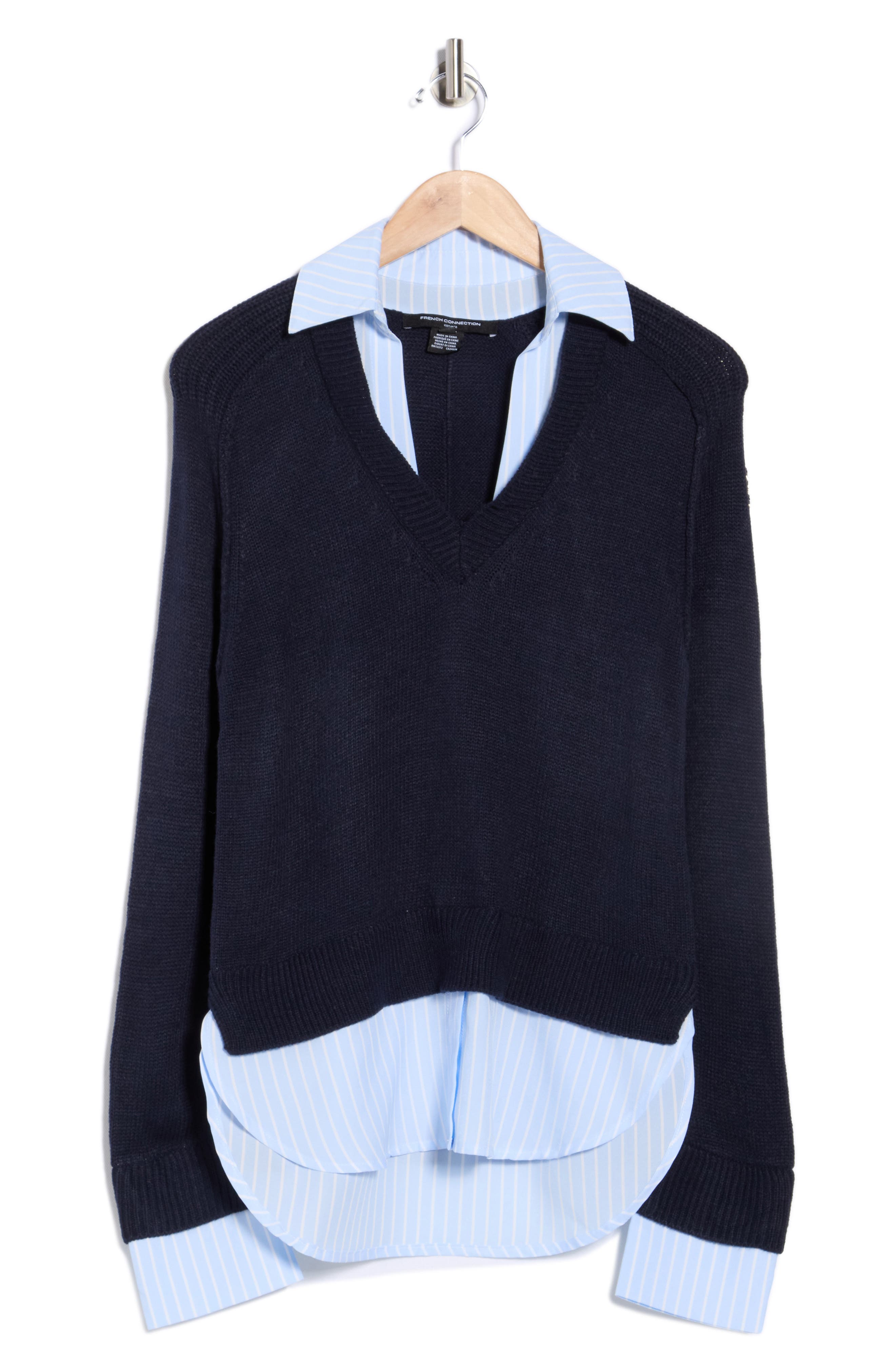 French Connection Babysoft Mixed Media Twofer Sweater In Blue