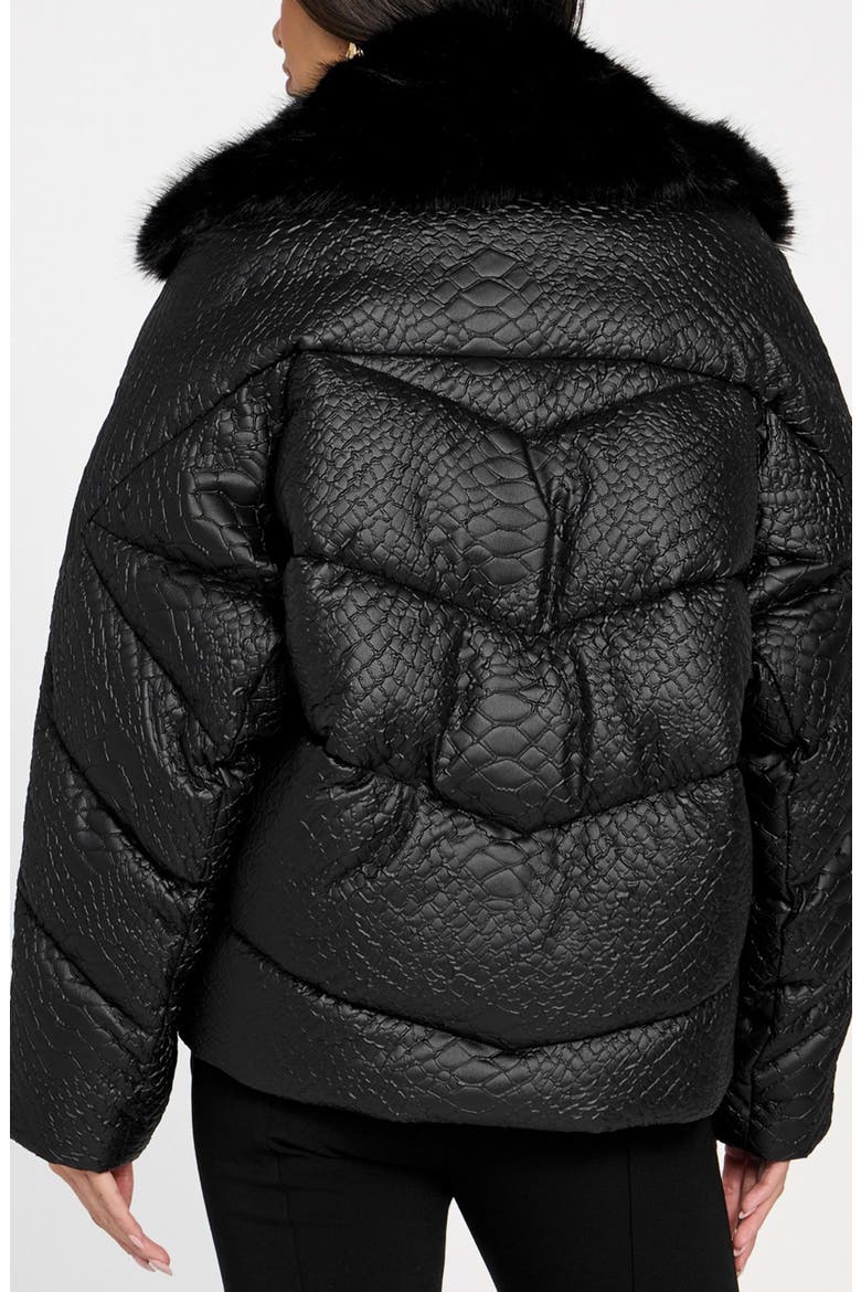 Estella Quilted Puffer Jacket with Faux Fur Trim, Alternate, color, BLACK