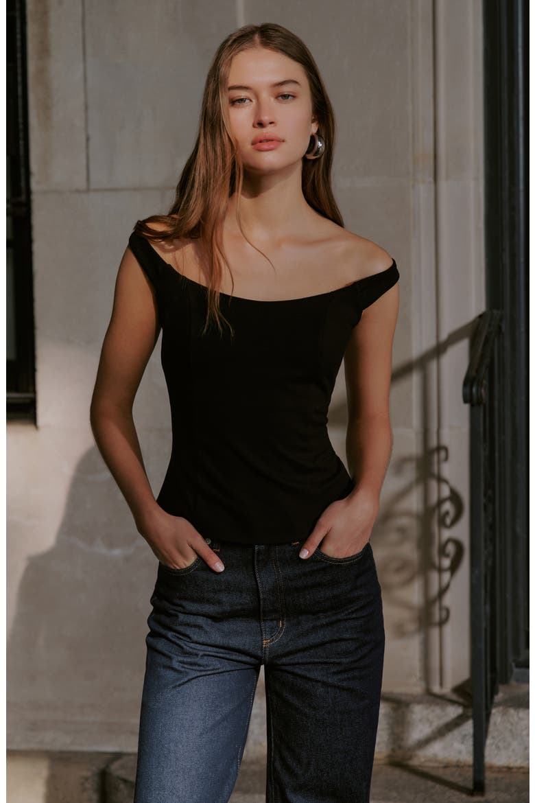 Eliana Off the Shoulder Top, Alternate, color, BLACK