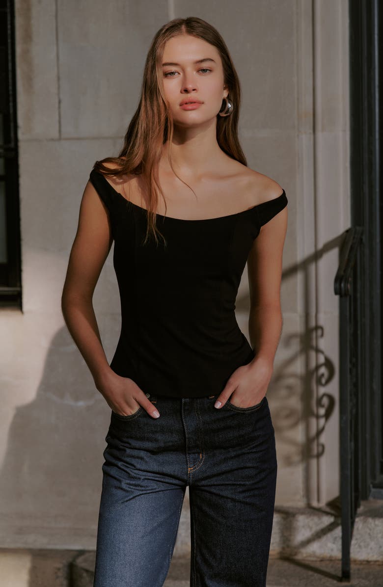 Marcella Eliana Off the Shoulder Top, Alternate, color, Black