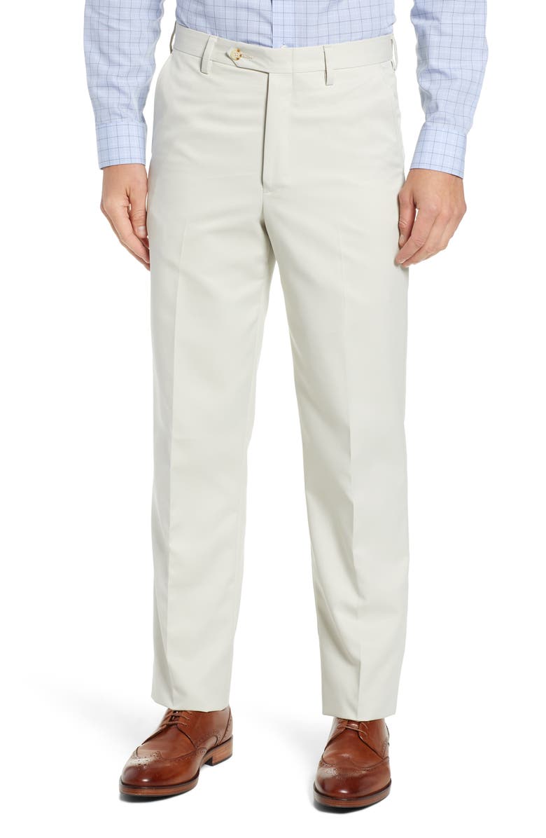 Berle Classic Fit Flat Front Microfiber Performance Trousers, Main, color, Stone