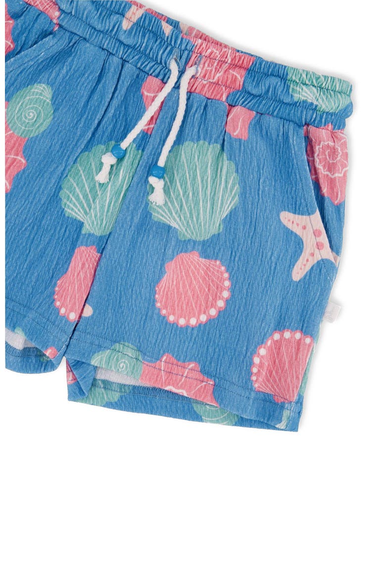 Crinkle Jersey Straight Fit Shell Shorts, Alternate, color, Blue Seashell Print
