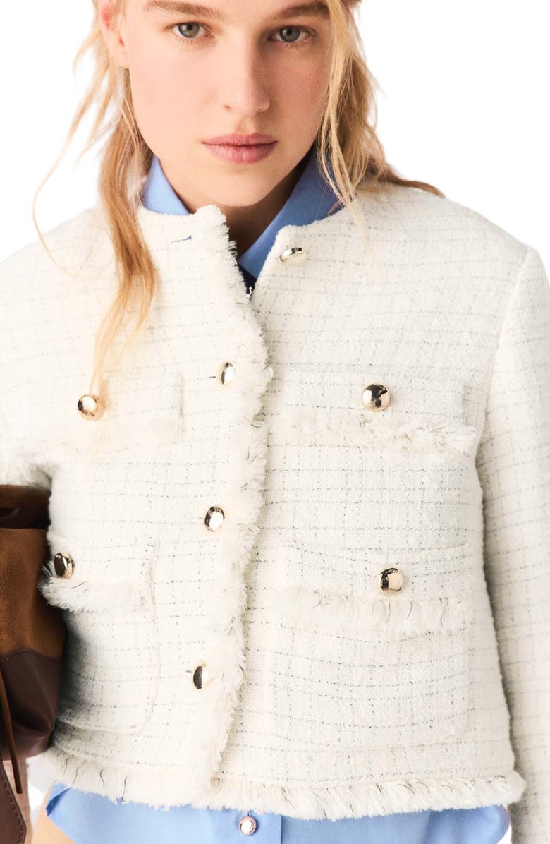 maje Short tweed jacket, Alternate, color, Ecru