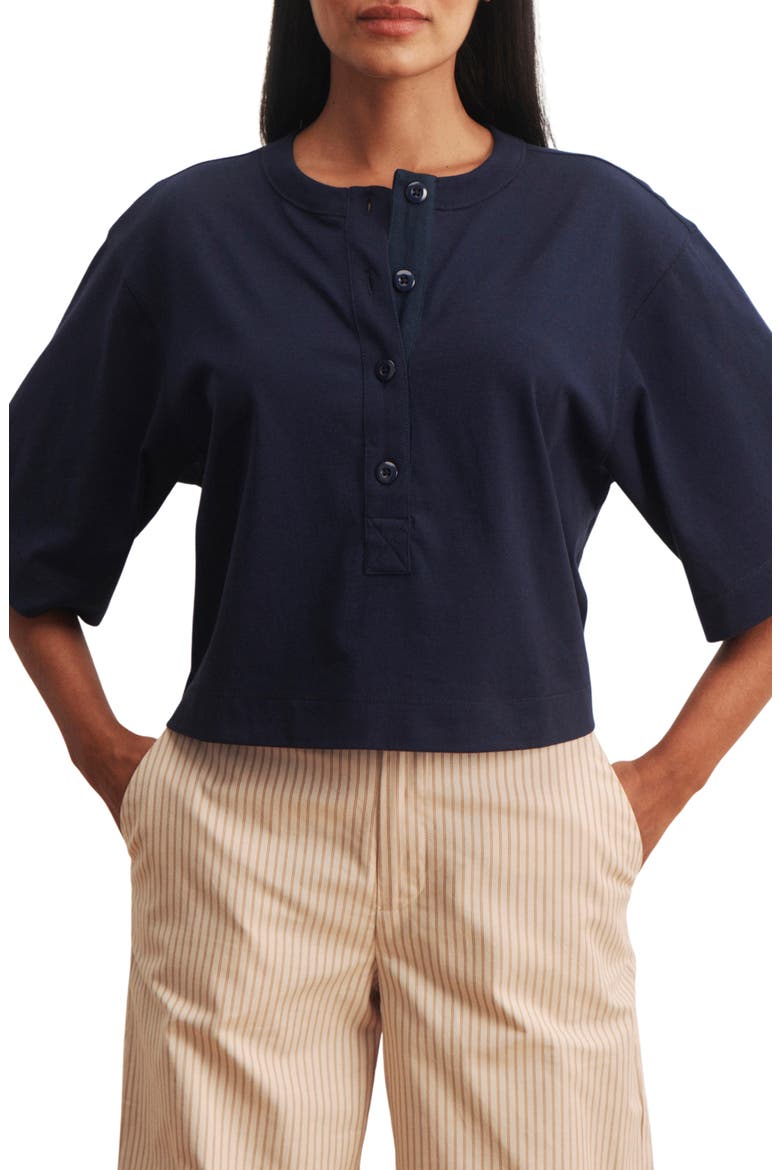 Freya Placket Top, Main, color, NAVY BLUE