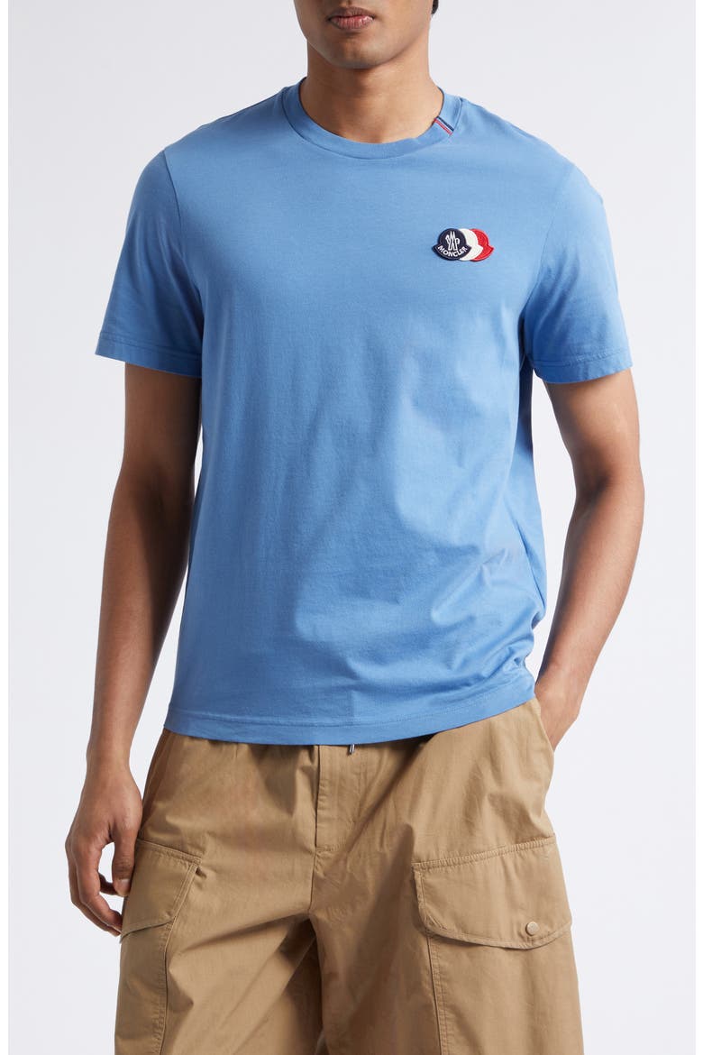 Tricolor Logo Patch Pima Cotton T-Shirt, Main, color, QUIET HARBOR