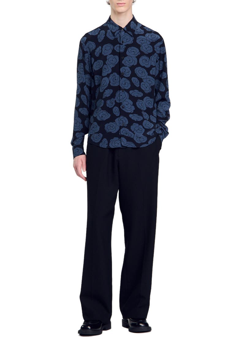 Camellia motif shirt, Alternate, color, Black