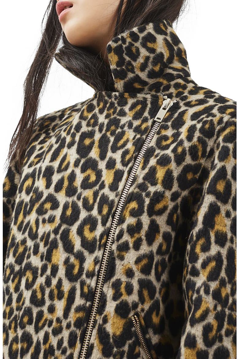 Leopard Print Biker Jacket, Alternate, color, LEOPARD