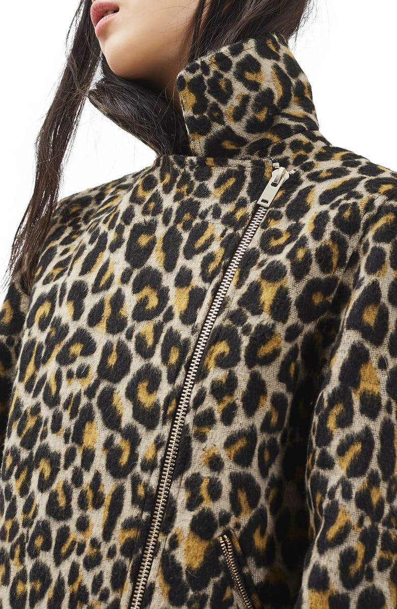 Topshop Leopard Print Biker Jacket, Alternate, color, 