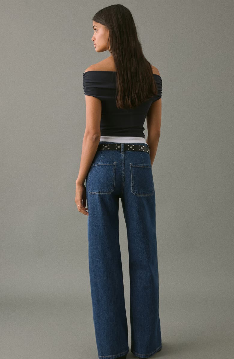 MANGO TEEN Patch Pocket Mid Rise Culotte Wide Leg Jeans, Alternate, color, Dark Blue