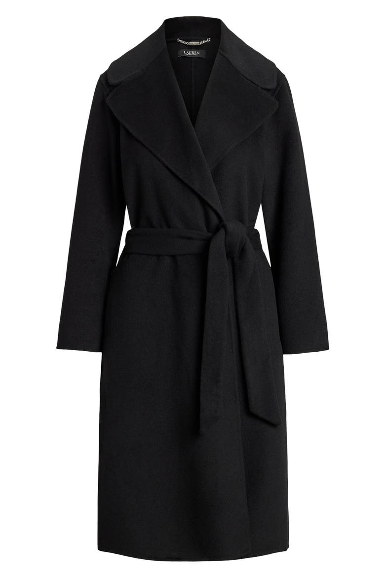 Tie Belt Wrap Coat, Alternate, color, BLACK