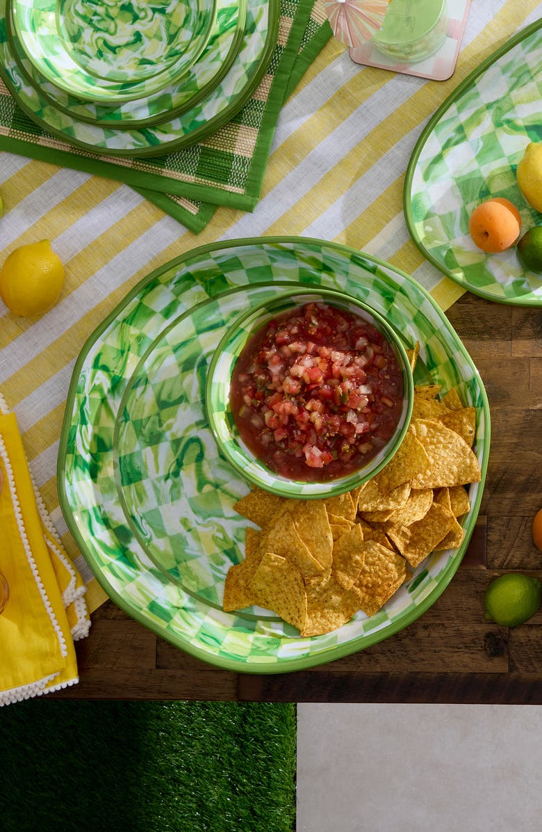 MACKENZIE CHILDS Green Marble Check Large Melamine Oval Platter, Alternate, color, Green