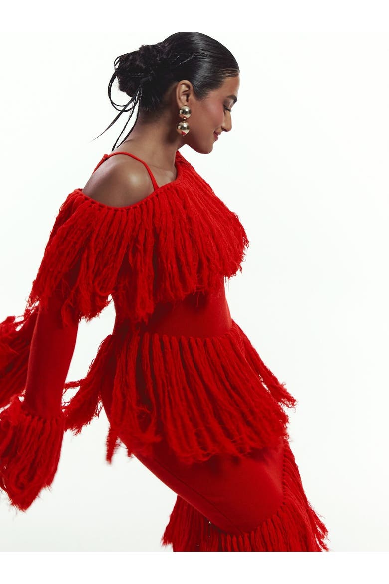 Igho Sequin Fringe Maxi Dress, Alternate, color, Red