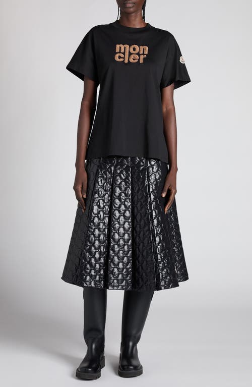 Moncler Onion Quilted Pleated A-line Skirt In Black