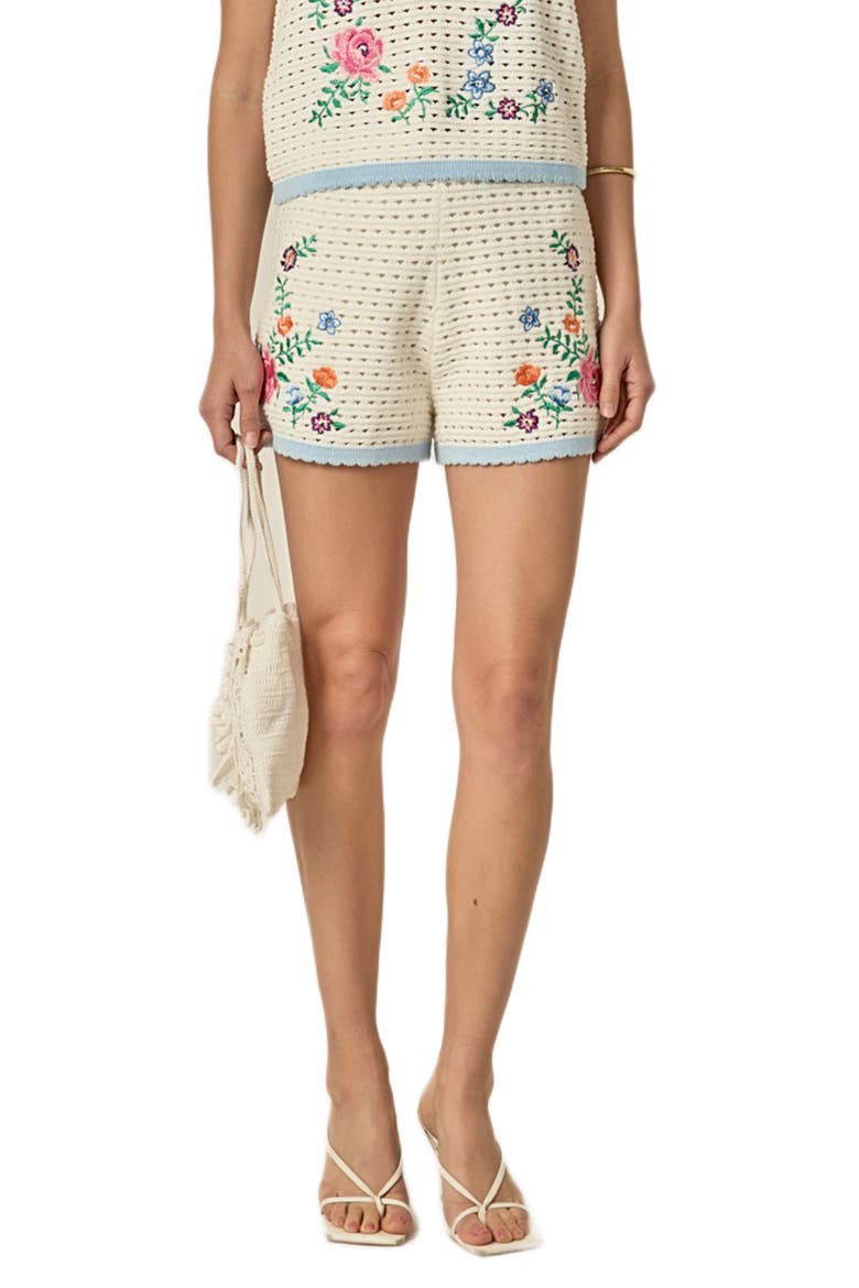 Embroidered Cotton Crochet Shorts, Main, color, OFF WHITE