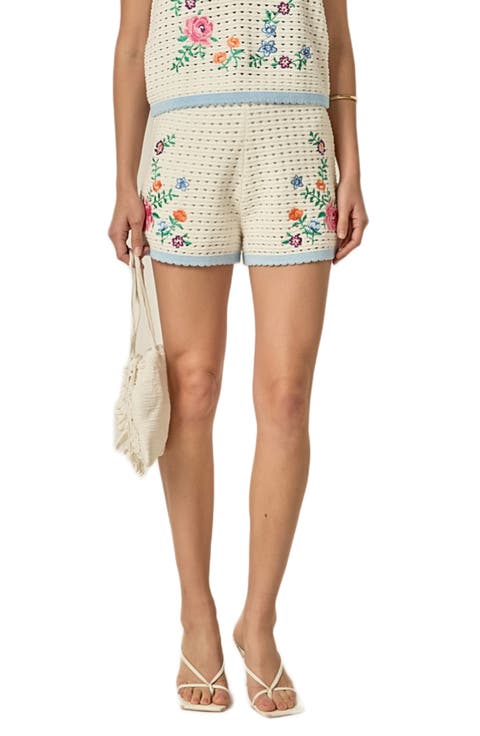 Embroidered Cotton Crochet Shorts