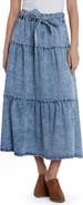 Wash Lab Denim Tiered Tie Belt Denim Maxi Skirt