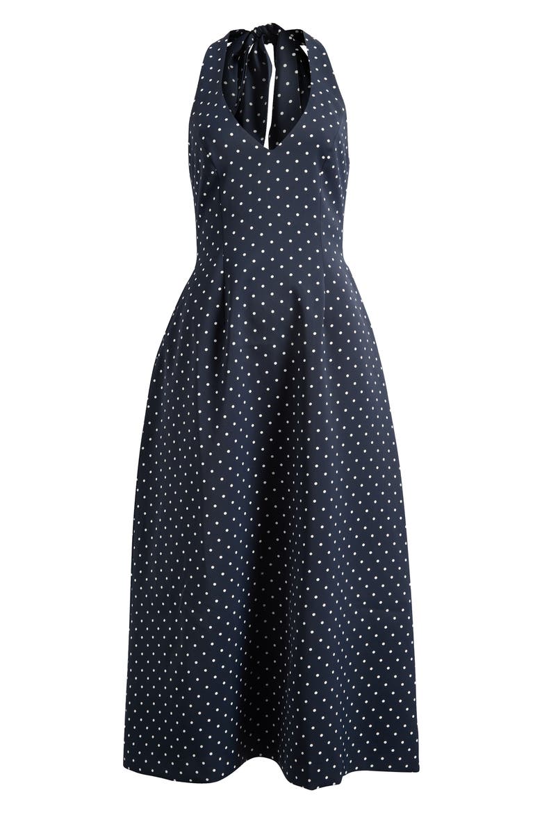 Polka Dot Fit & Flare Halter Neck Midi Dress, Alternate, color, NAVY POLKA DOT