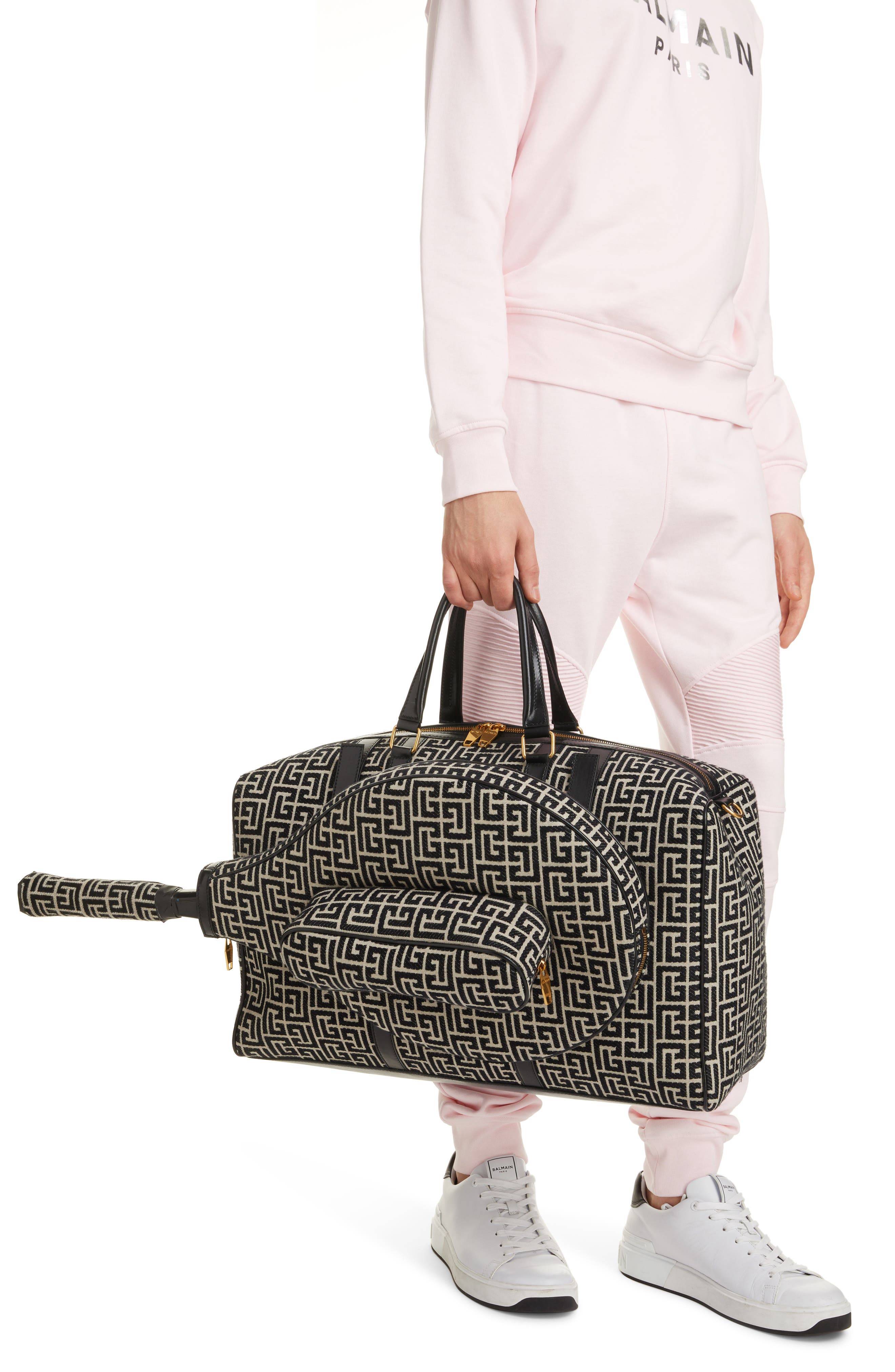 Balmain Monogram Jacquard Tennis Bag, Alternate, color, 