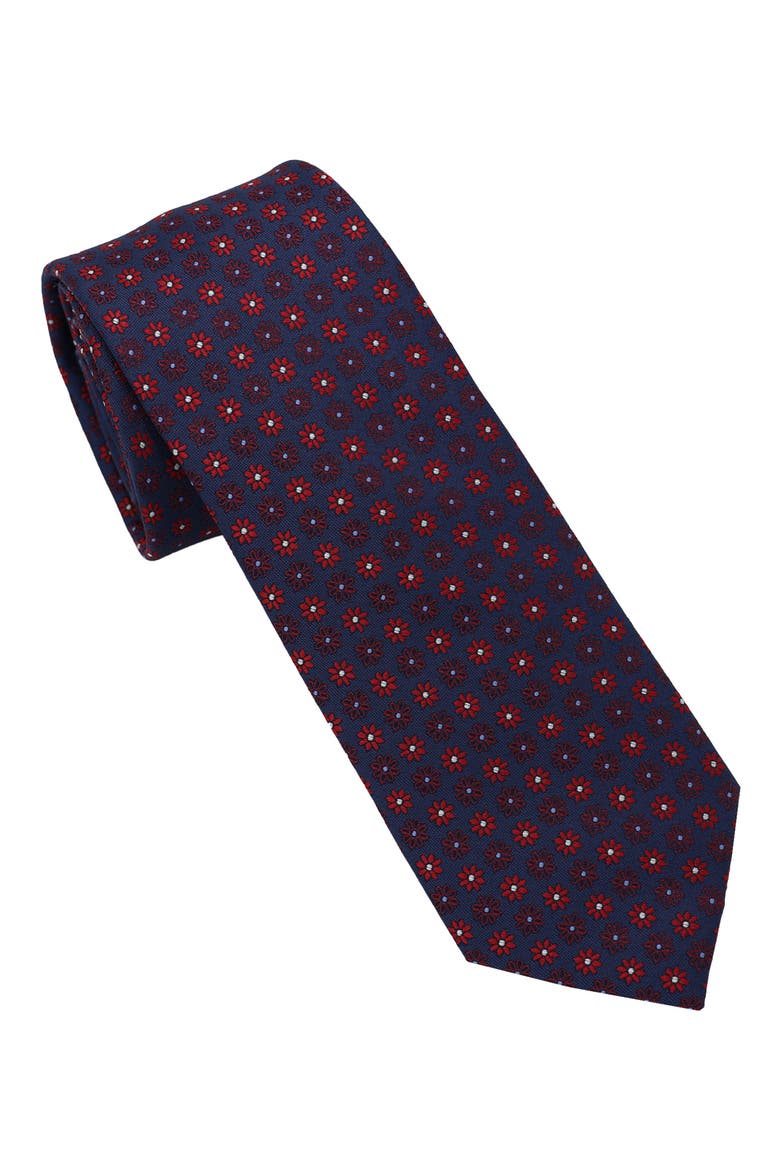 Floral Medallion Tie, Main, color, NAVY/ RED